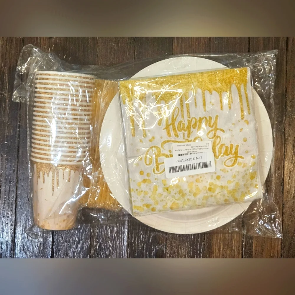 Gold Happy Birthday Party Supplies Set
